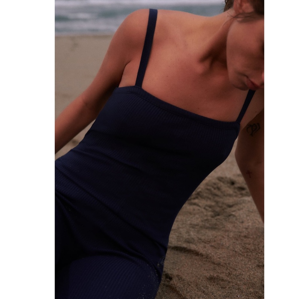 NWT Zara long rib jumpsuit navy blue